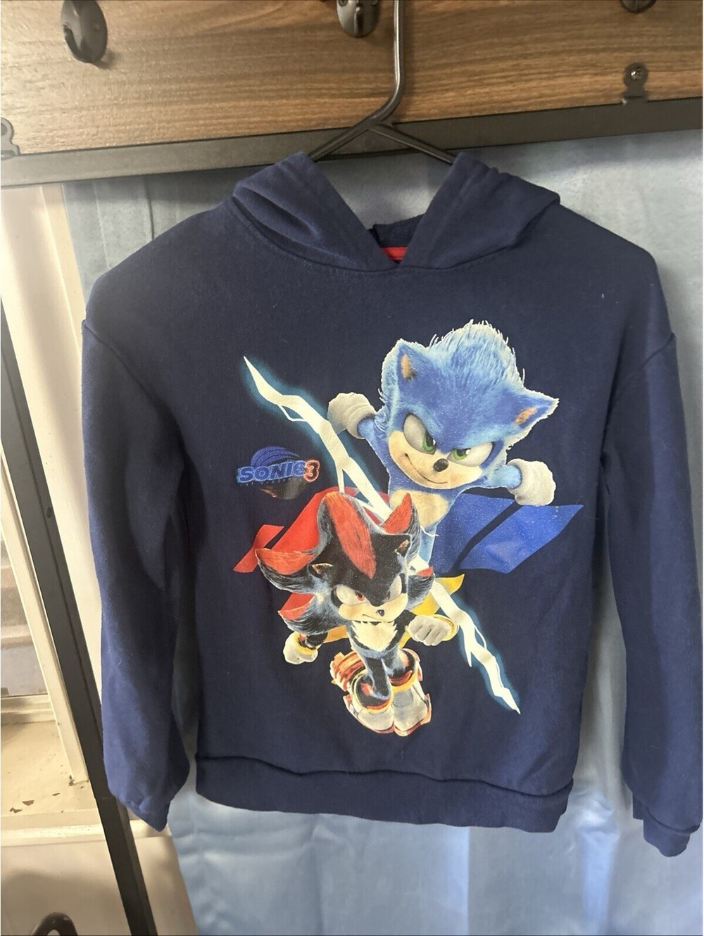 Sonic 3 Sonic and Shadow Boys Navy Blue Hoodie Size Large